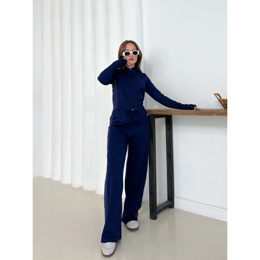 Fermuarlı Taş İşleme Detaylı Takım Lacivert