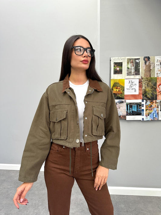Gabardin Torba Cepli Crop Ceket