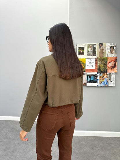 Gabardin Torba Cepli Crop Ceket