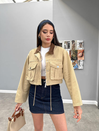 Gabardin Torba Cepli Crop Ceket