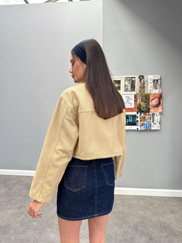 Gabardin Torba Cepli Crop Ceket