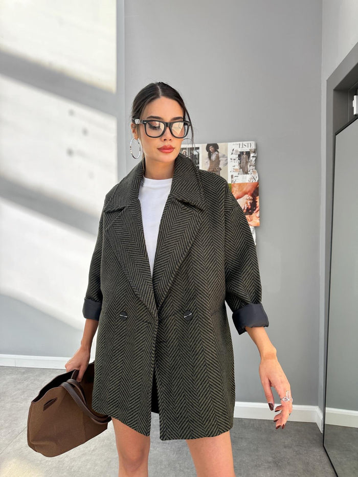 Haki Oversize Balıksırtı Kaban