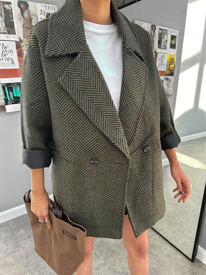 Haki Oversize Balıksırtı Kaban