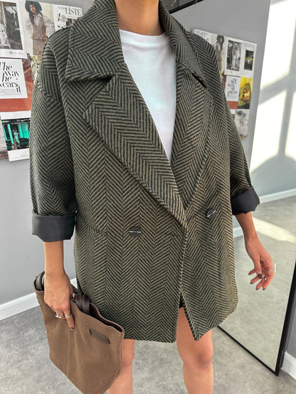 Haki Oversize Balıksırtı Kaban