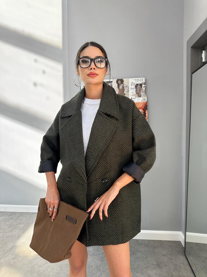 Haki Oversize Balıksırtı Kaban