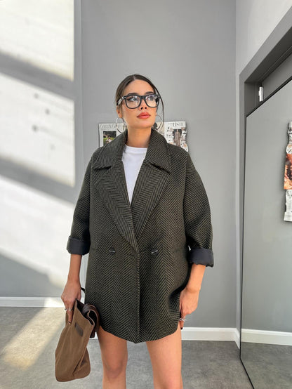 Haki Oversize Balıksırtı Kaban