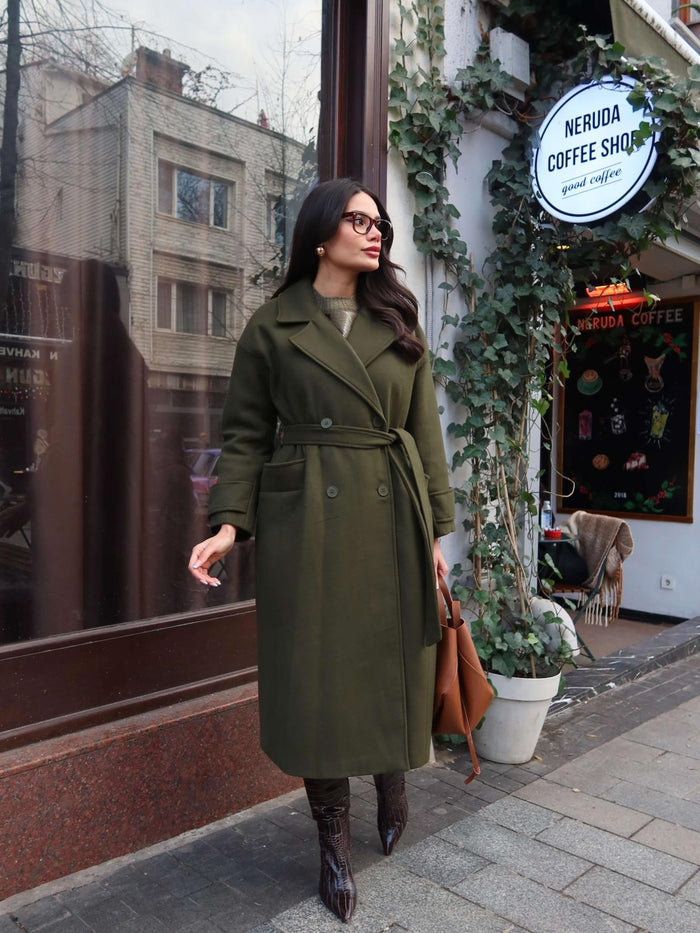 Haki Yün Karışımlı Premium Blend Kaban