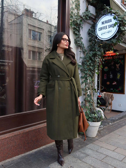 Haki Yün Karışımlı Premium Blend Kaban