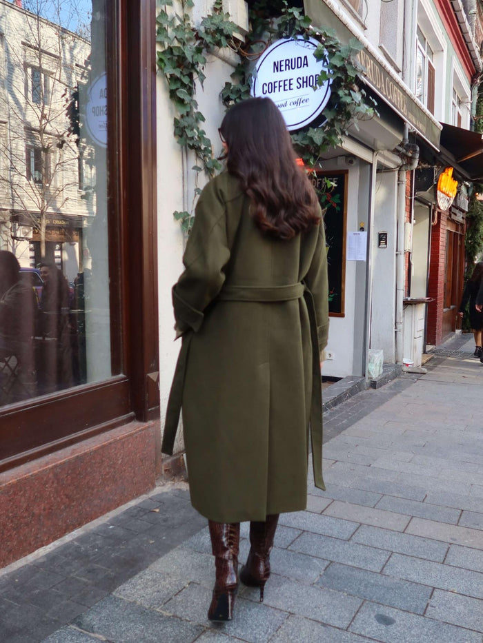 Haki Yün Karışımlı Premium Blend Kaban