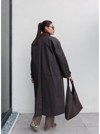 Kadife Yaka Çıtçıtlı Trench Acı Kahve