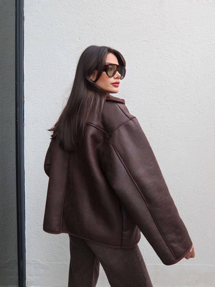 Siyah Düğmeli Süet Ceket Kahve