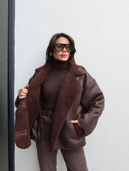 Siyah Düğmeli Süet Ceket Kahve