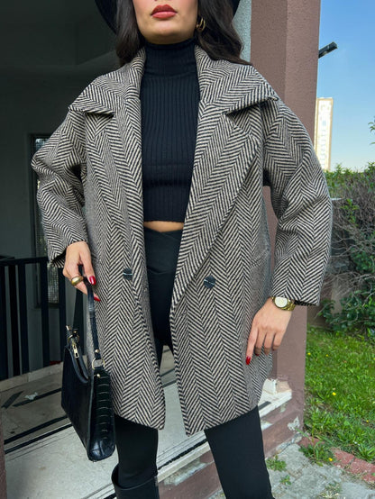 Kahve Oversize Balıksırtı Kaban