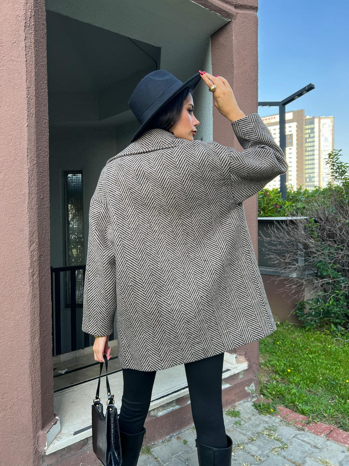 Kahve Oversize Balıksırtı Kaban