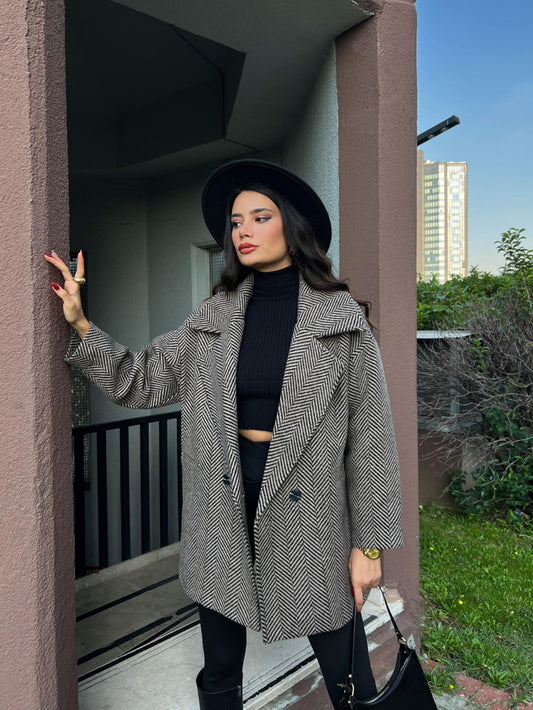 Kahve Oversize Balıksırtı Kaban