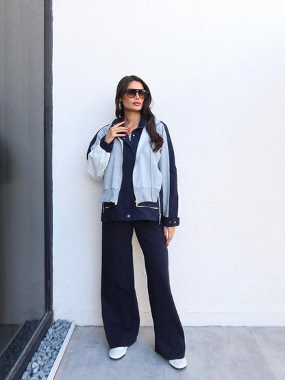 Kapüşon Garnili Paraşüt Takım Lacivert