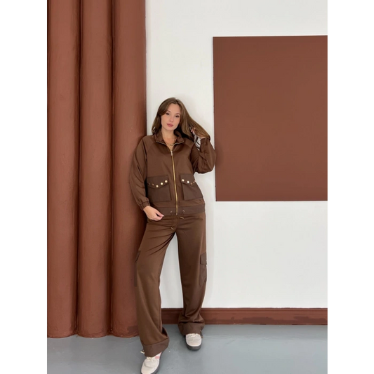 Kapüşonlu Aksesuar Detaylı Eşofman Takım Kahverengi