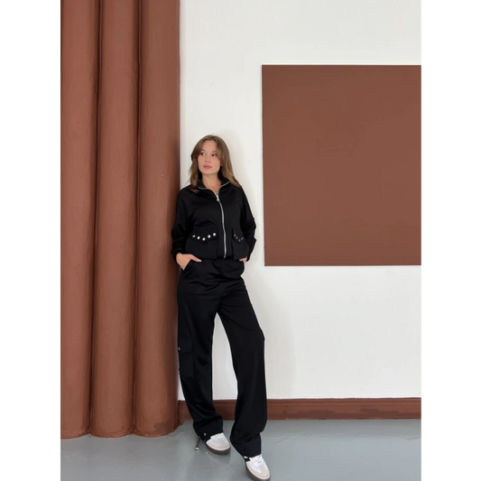 Kapüşonlu Aksesuar Detaylı Eşofman Takım Siyah