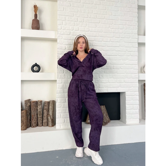 Kapüşonlu Spor-Şık Günlük Takım Mor
