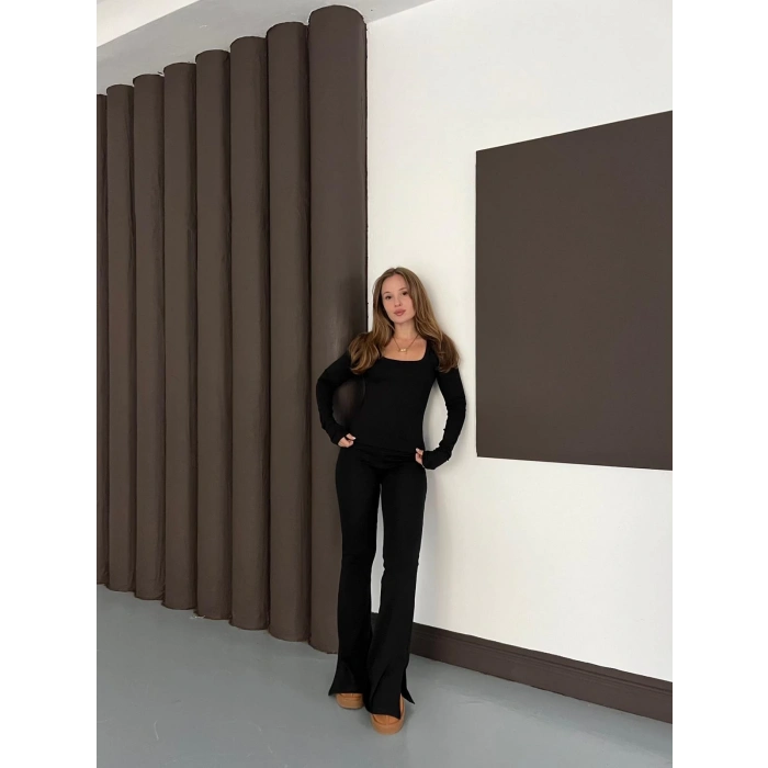 Siyah Kare Yaka İspanyol Paça İkili Takım