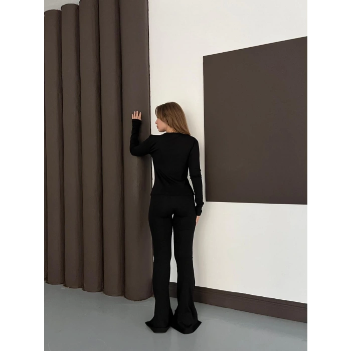 Siyah Kare Yaka İspanyol Paça İkili Takım