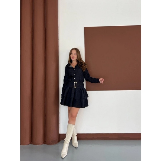 Kemer Detaylı Denim Elbise Siyah