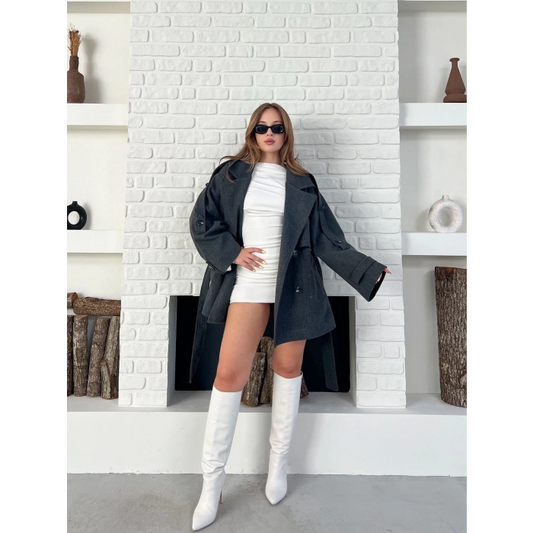 Kemer Detaylı Kısa Kaşe Kaban Antrasit