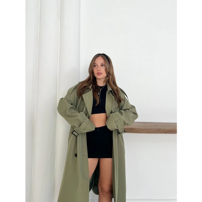 Kemer Detaylı Midiboy Trençkot Haki