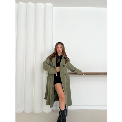 Kemer Detaylı Midiboy Trençkot Haki