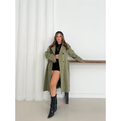 Kemer Detaylı Midiboy Trençkot Haki