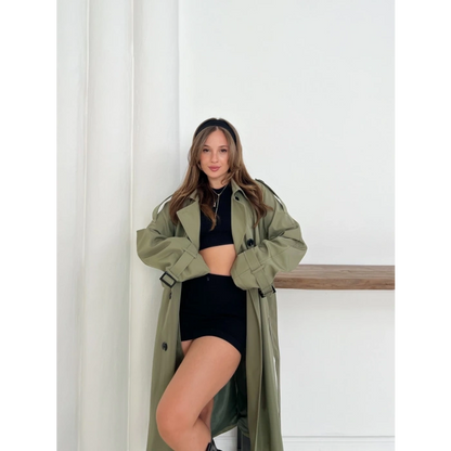 Kemer Detaylı Midiboy Trençkot Haki