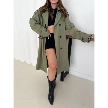 Kemer Detaylı Midiboy Trençkot Haki