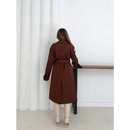 Kemer Detaylı Midiboy Trençkot Kahverengi