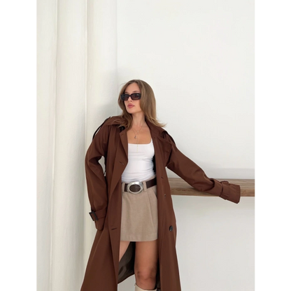 Kemer Detaylı Midiboy Trençkot Kahverengi