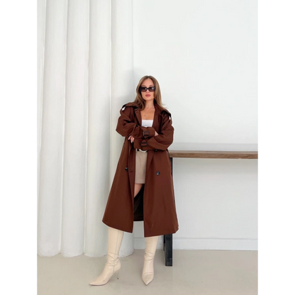 Kemer Detaylı Midiboy Trençkot Kahverengi