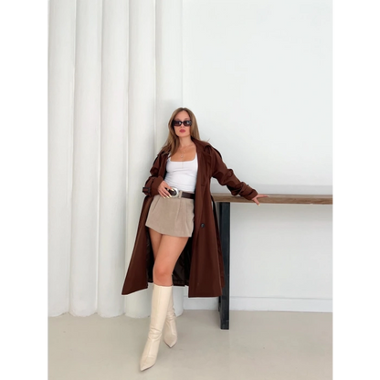 Kemer Detaylı Midiboy Trençkot Kahverengi