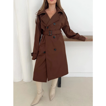 Kemer Detaylı Midiboy Trençkot Kahverengi
