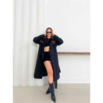 Kemer Detaylı Midiboy Trençkot Siyah