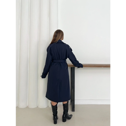 Kemer Detaylı Midiboy Trençkot Lacivert