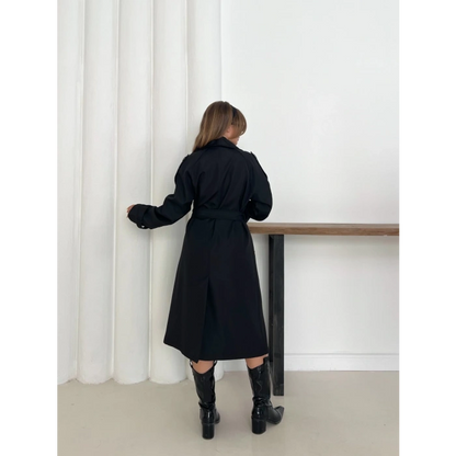 Kemer Detaylı Midiboy Trençkot Siyah