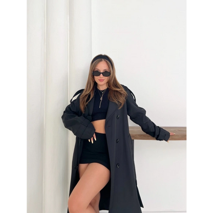 Kemer Detaylı Midiboy Trençkot Siyah