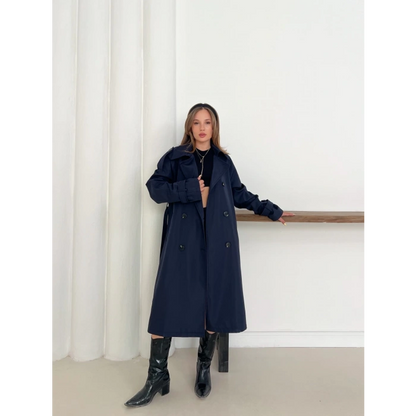 Kemer Detaylı Midiboy Trençkot Lacivert