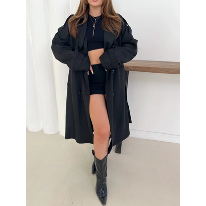 Kemer Detaylı Midiboy Trençkot Siyah