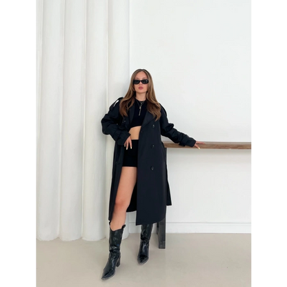 Kemer Detaylı Midiboy Trençkot Siyah