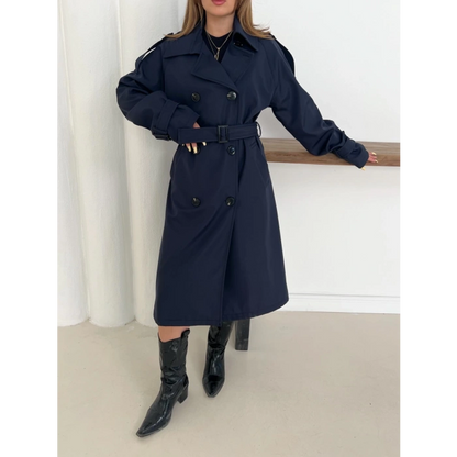 Kemer Detaylı Midiboy Trençkot Lacivert