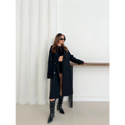 Kemer Detaylı Midiboy Trençkot Siyah
