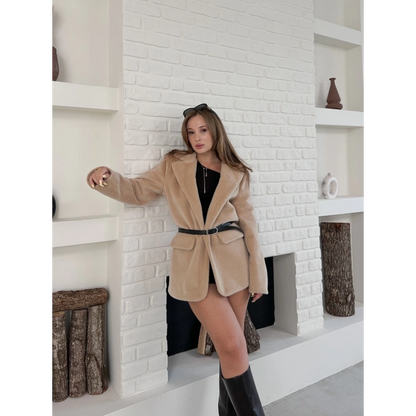 Kemer Detaylı Yumoş Ceket Bej