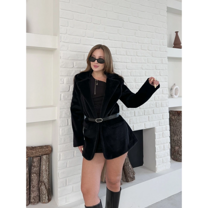 Kemer Detaylı Yumoş Ceket Siyah