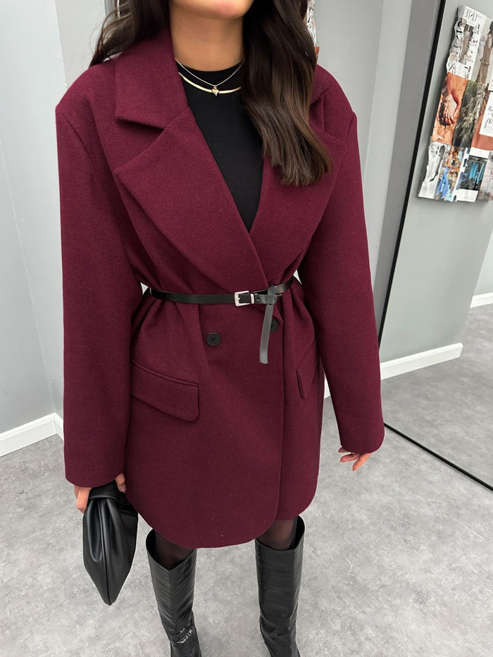 Kemerli Oversize Uzun Kaşe Ceket