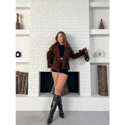Kısa Street Luxe Kaşe Kaban Kahverengi